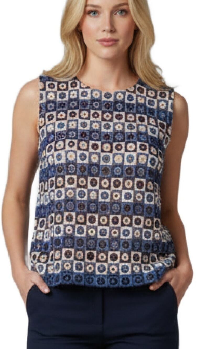 MAX MARA Max&Co Canottiera Blue Crochet Lace Sleeveless Tank Top Size 8